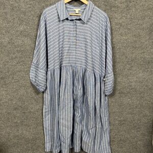 Caslon Womens Sz 3X Shirt Dress Blue White Stripe Linen Blend Vacation Casual